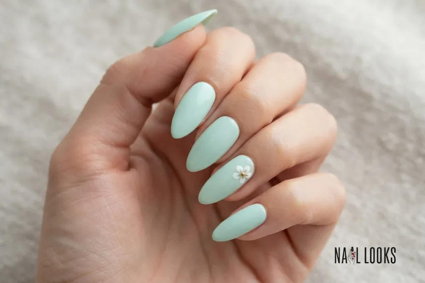 Mint Green Nails on Almond Shape