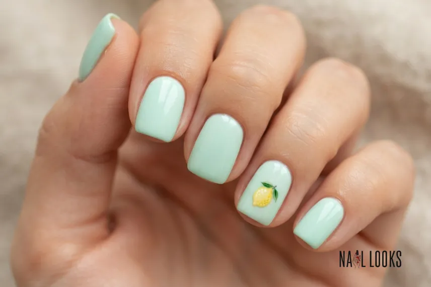 Mint Green Summer Nails With a Little Fruit
