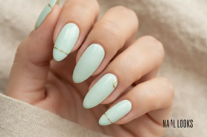 Mint Green and Gold Nails