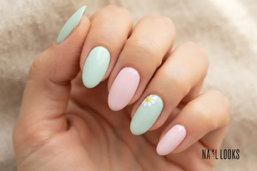 Mint Green and Pink Nails