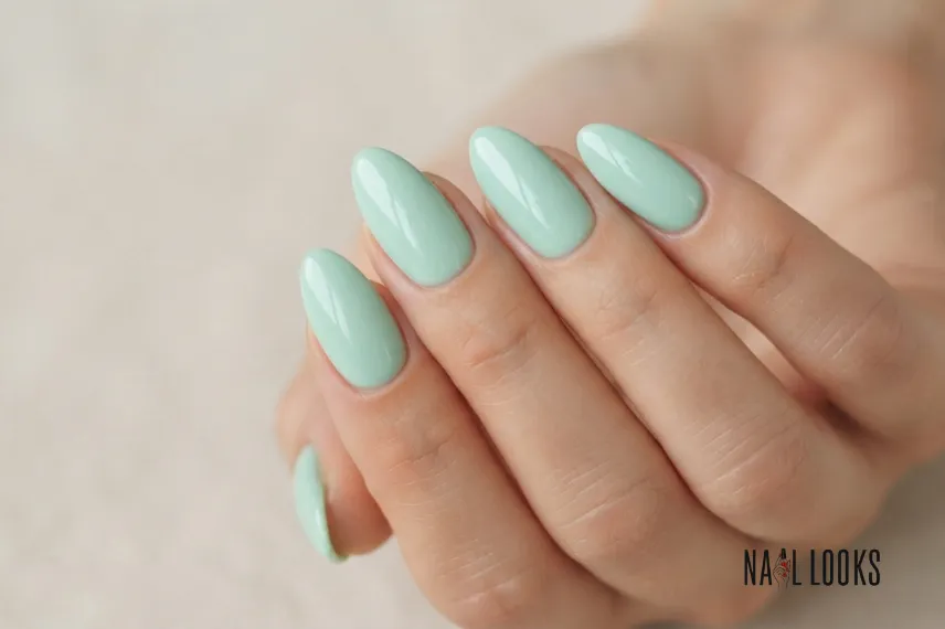 mint green spring nail color on square nails