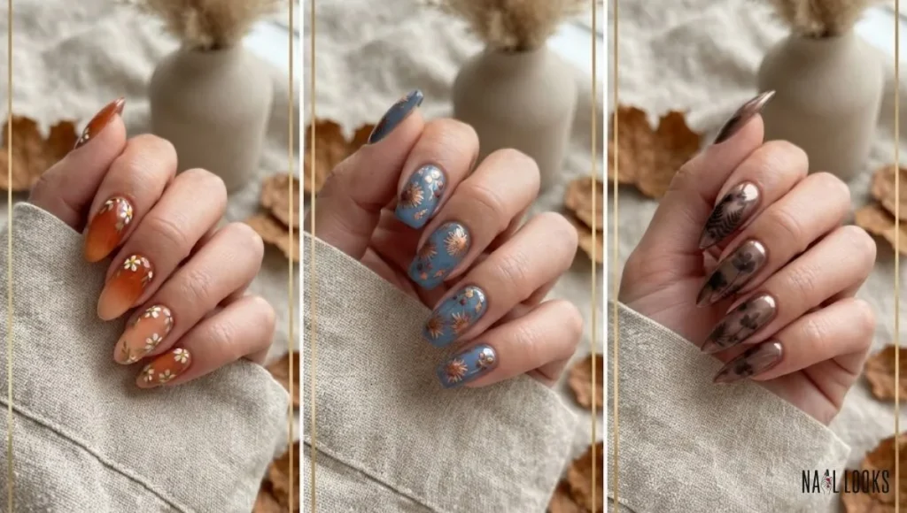 Mocha Chrome Nails with Soft Flower Shadows