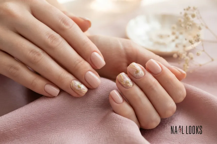 Mother’s Day Nails With Gold Details