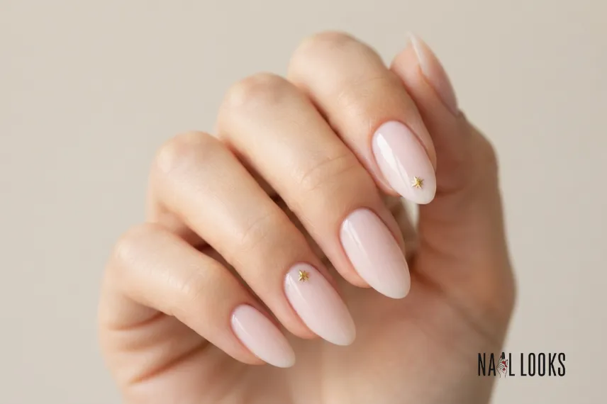 Nude Graduation Nails With Tiny Gold Stars