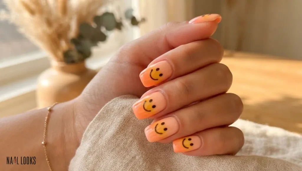 Orange Sunset Smiley Nails
