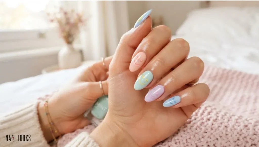 Pastel Faces on Almond Nails