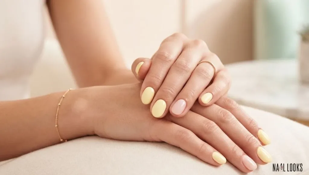 Pastel Yellow With a Pink Accent Nail