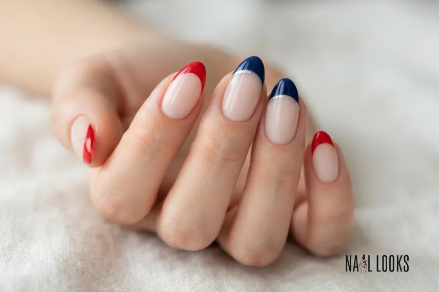 Patriotic French Tips With Glitter