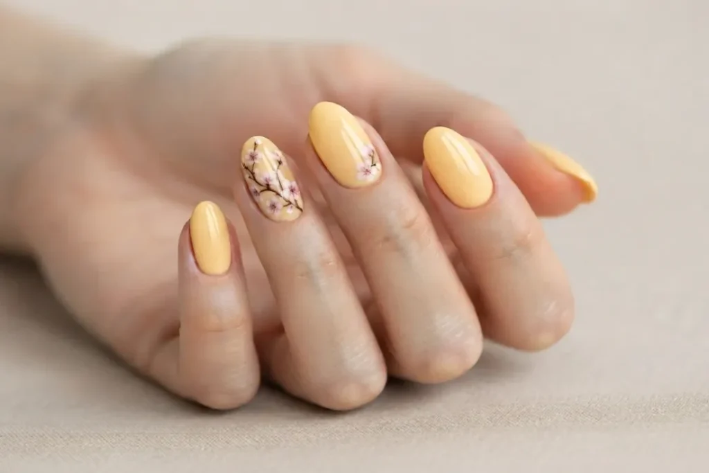 Pink-Cherry-Blossom-Nails-on-Short-Nails
