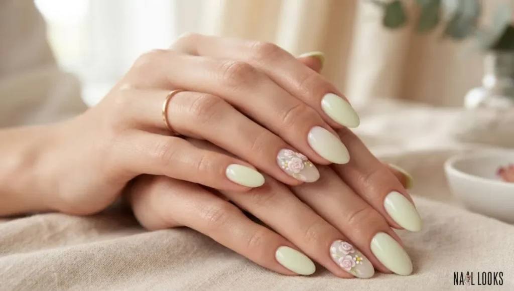 Pink Flower Accent Nails