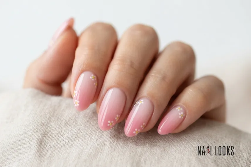 Pink Ombre Nails With Flowers