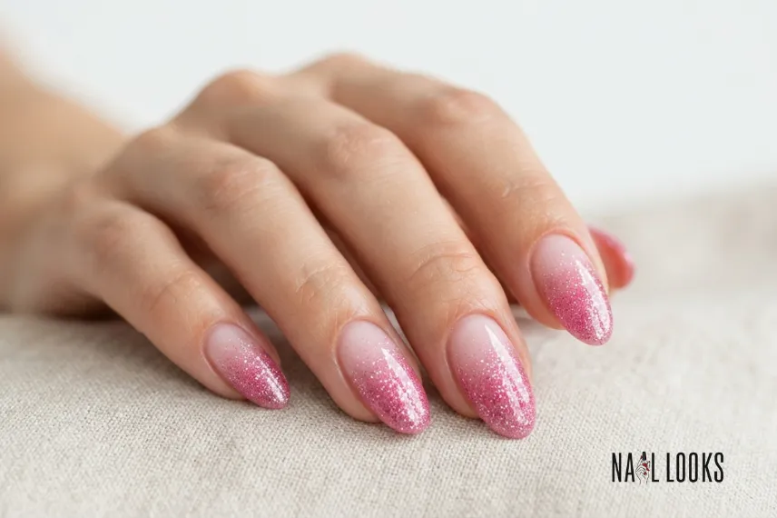 Pink Ombre Nails With Glitter