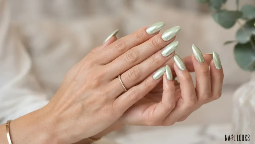 Pistachio Chrome Nails