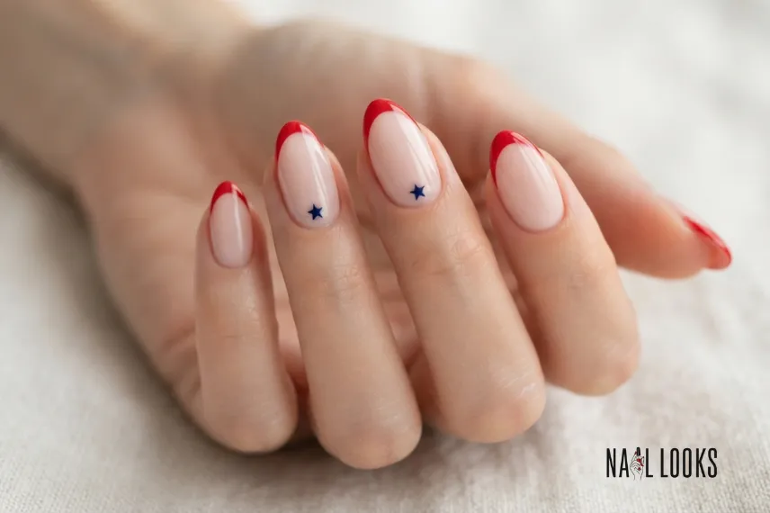 Red French Tips With Tiny Stars