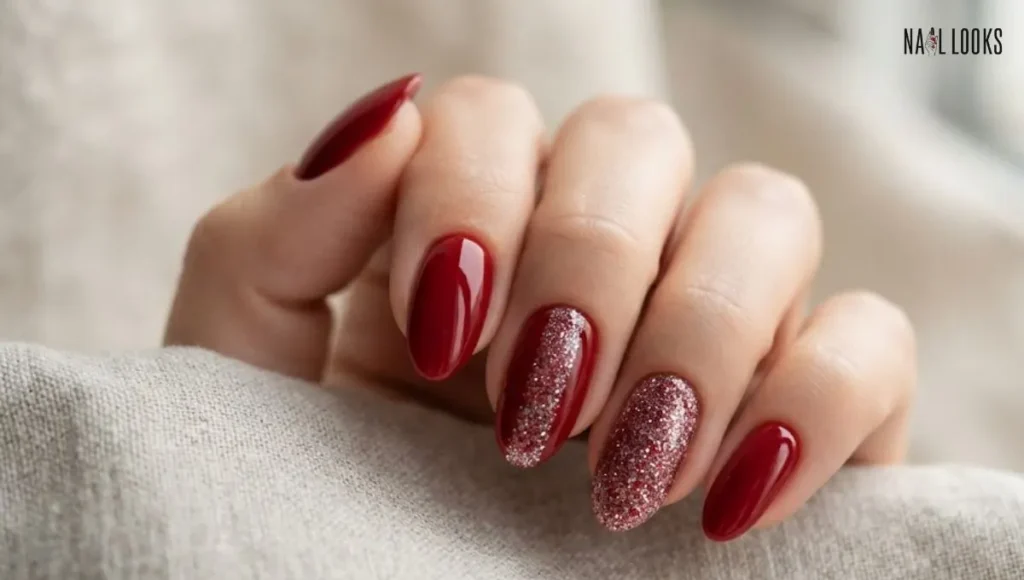 Red Glitter Accent Nails