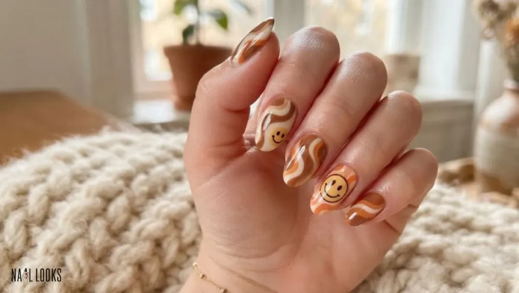  Retro Brown Smiley Nails