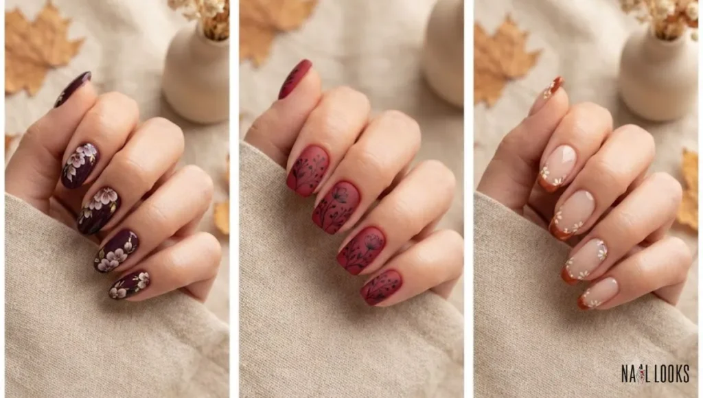 Rust French Tips with Mini Flowers