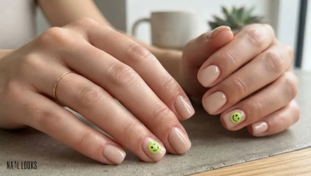 One Lime Smile on Short Nude Nails