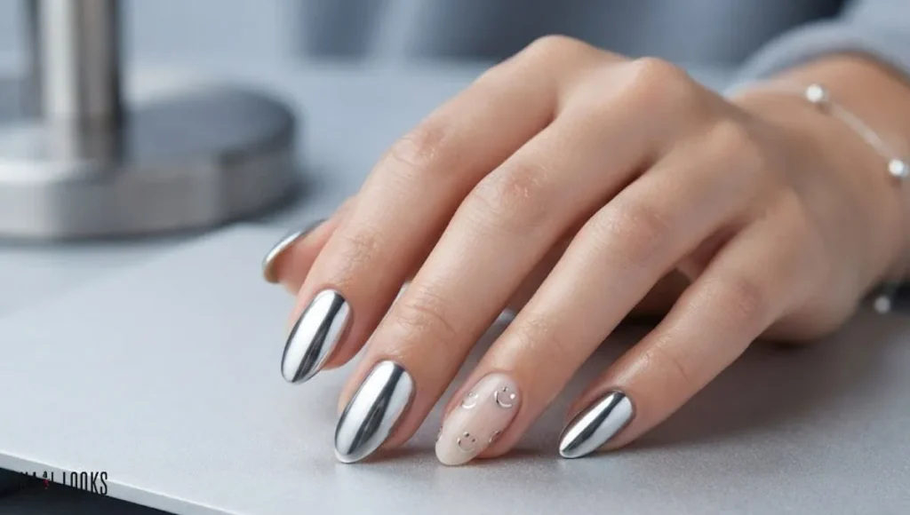 Silver Chrome Smiley Nails