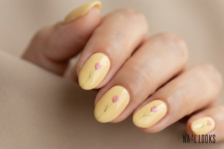 Simple Pink Tulips on Short Nails