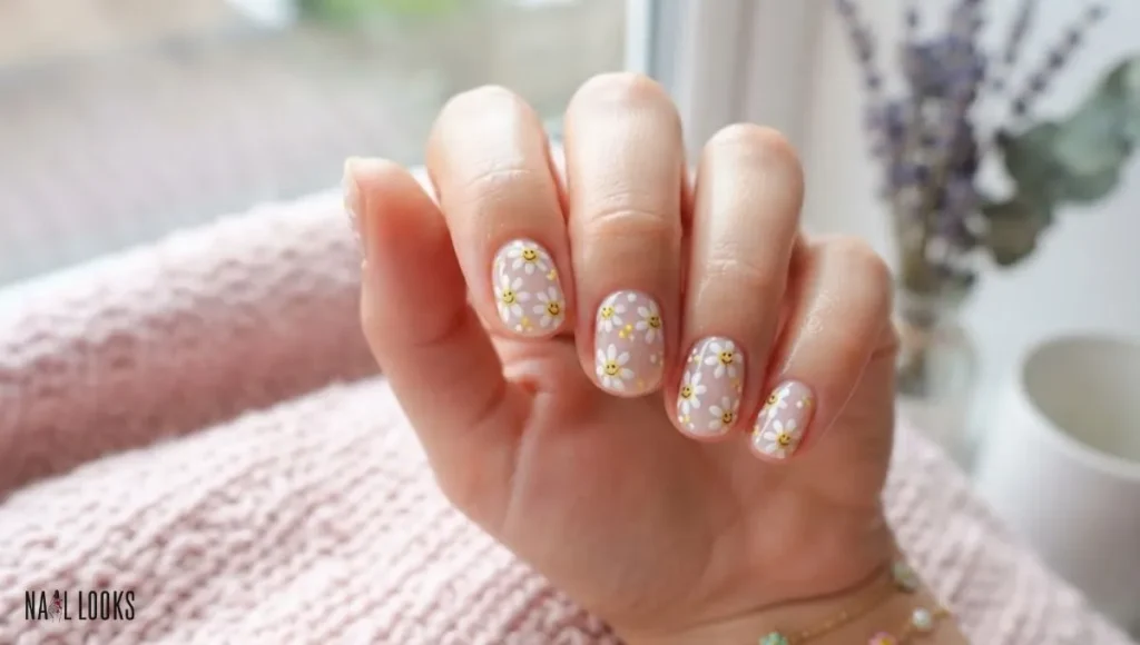 Smiley Face Nails with Flowers