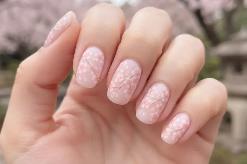 Soft Pink Cherry Blossom Nails
