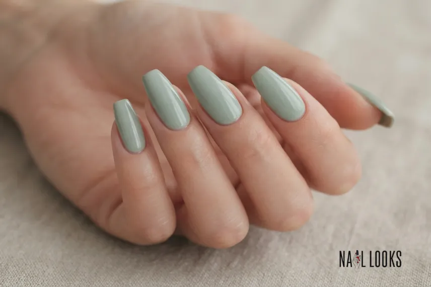 Soft Sage Green on long nails