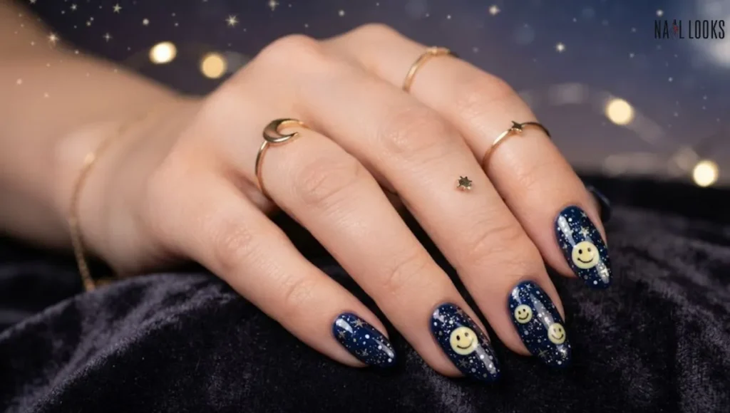 Starry Night Smiley Nails