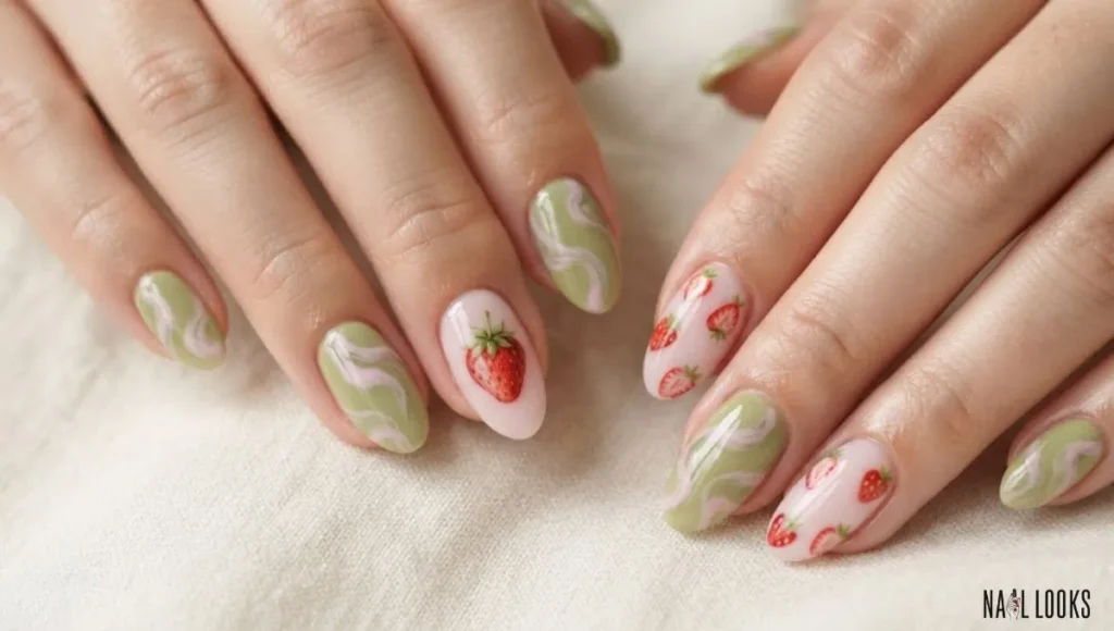 Strawberry Matcha Nails