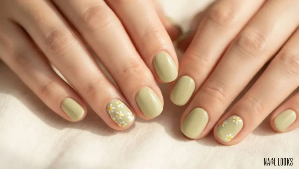 Tiny Daisy Matcha Nails