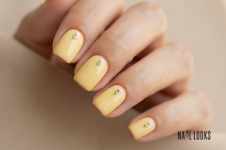 Tiny Tulips on Short Square Nails