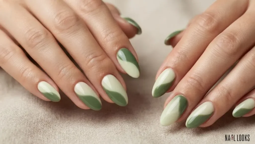 Two-Tone Matcha Green Nails
