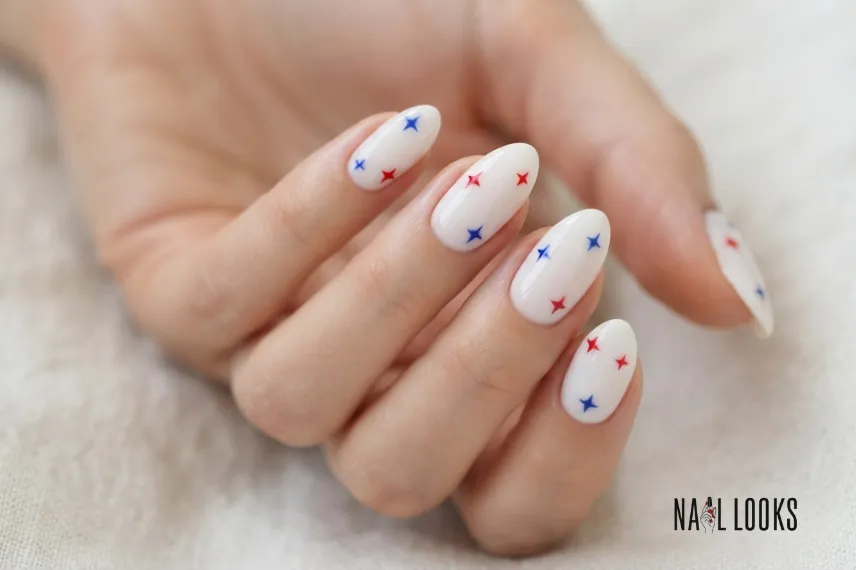 White Nails With Tiny Blue and Red Stars
