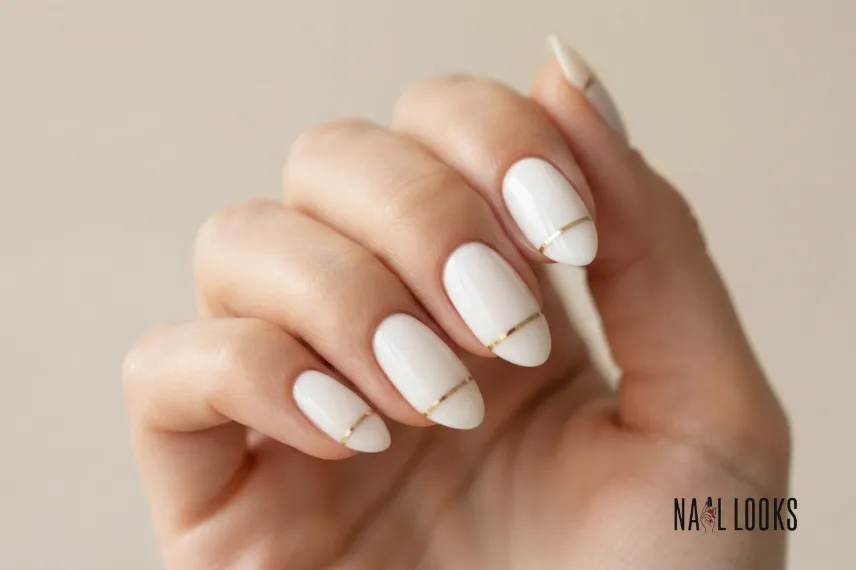 White Nails With a Gold Touch