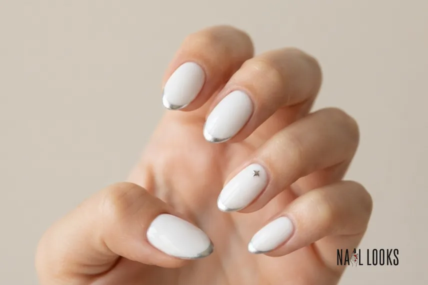 White and Silver Graduation Nails