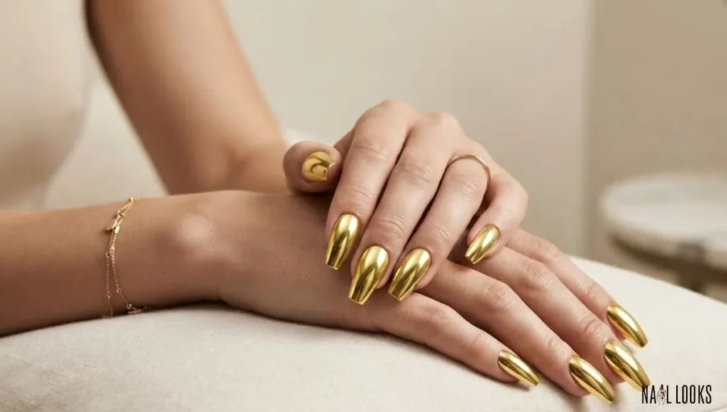  Yellow Chrome Coffin Nails
