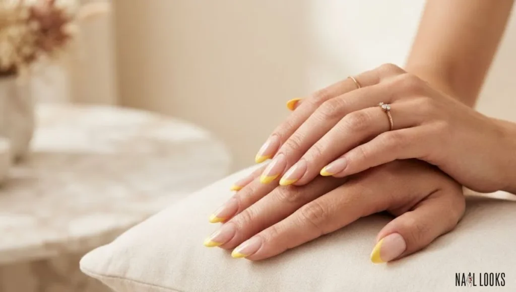 Yellow French Tip on Almond Nails