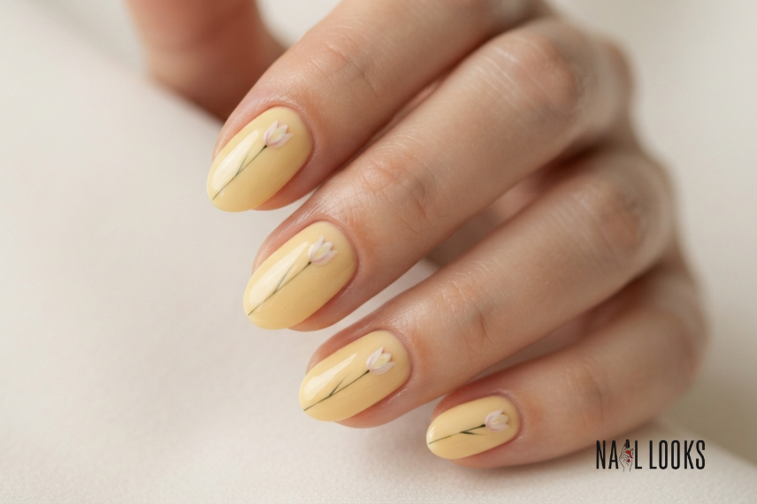 Soft Pink Tulips on Nude Nails