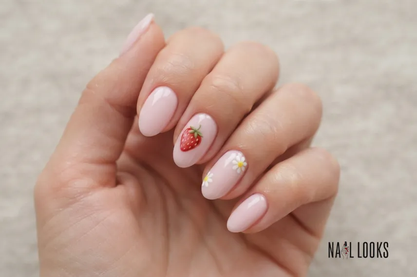 Strawberry and Daisy Nail Designs