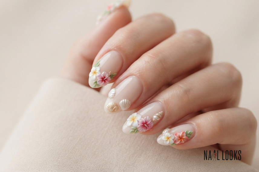3D summer nail art with sculpted details