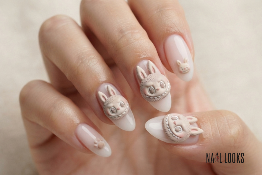 3D sculpted Labubu nail charm