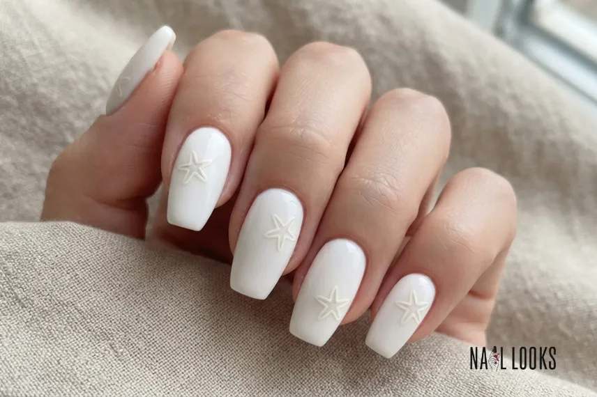 All White Starfish Nail Art