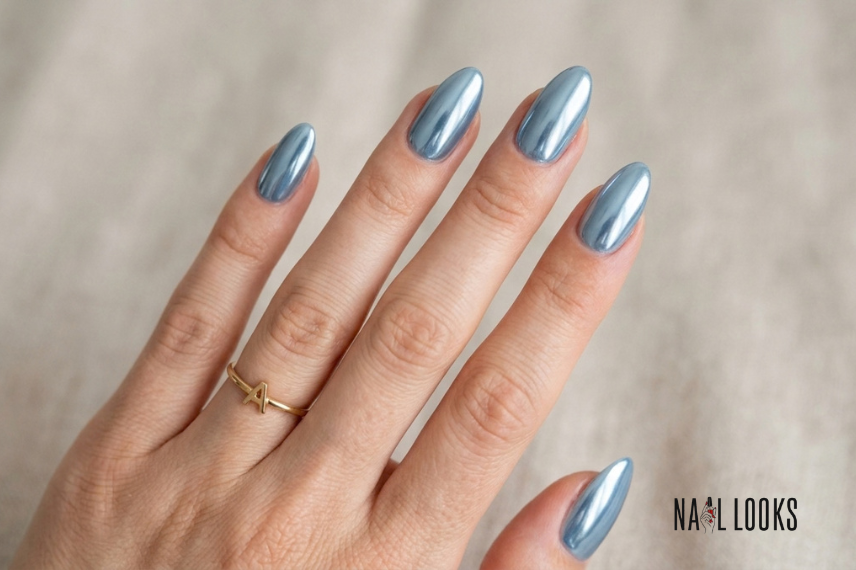 blue chrome beach nail design