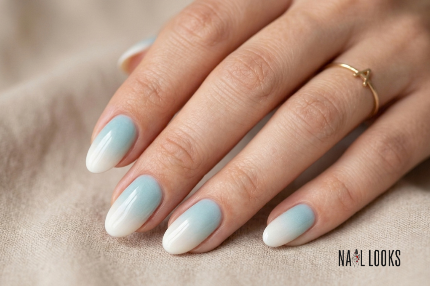 blue-to-white ombre beach nails