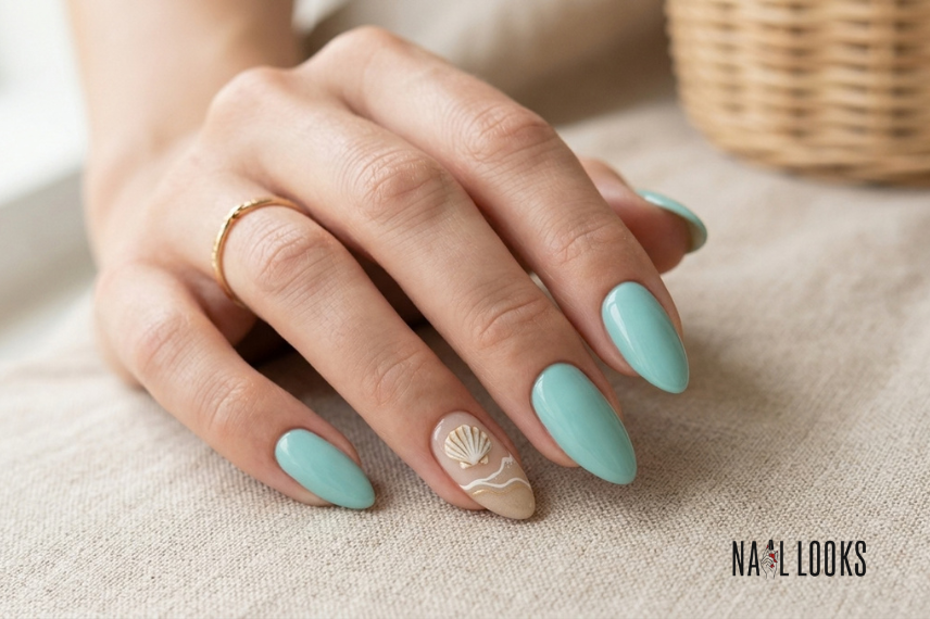 turquoise beach vacation nail design