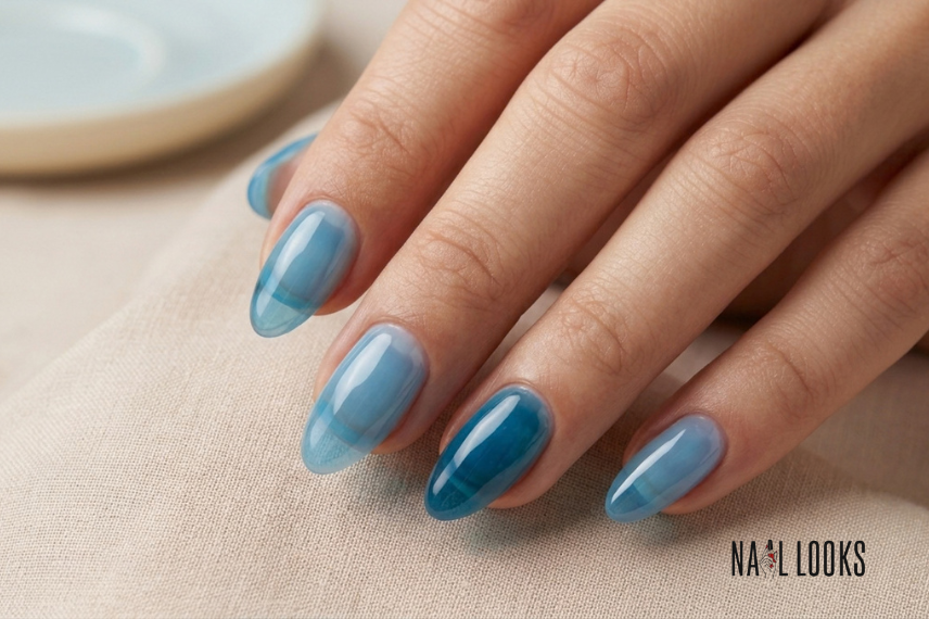 sky blue jelly nail design