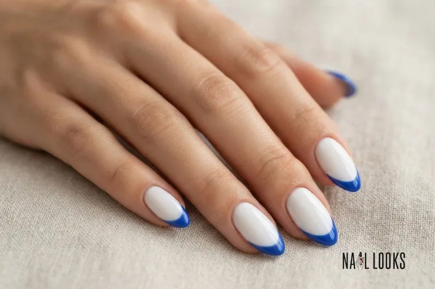 blue and white French tip nails