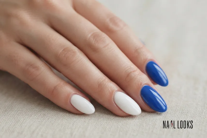 Blue and White Gel Nails