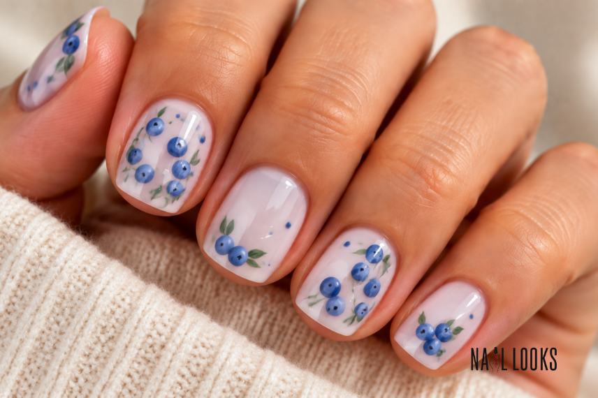 blueberry-inspired short nails