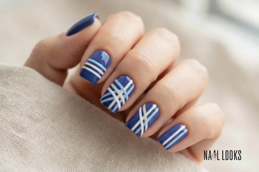 Blueberry Nails with Retro Stripes